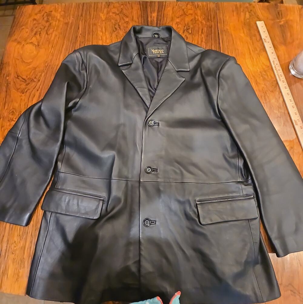 Marcello Figlia Men's Genuine Leather Black Blazer Jacket Size 2XL